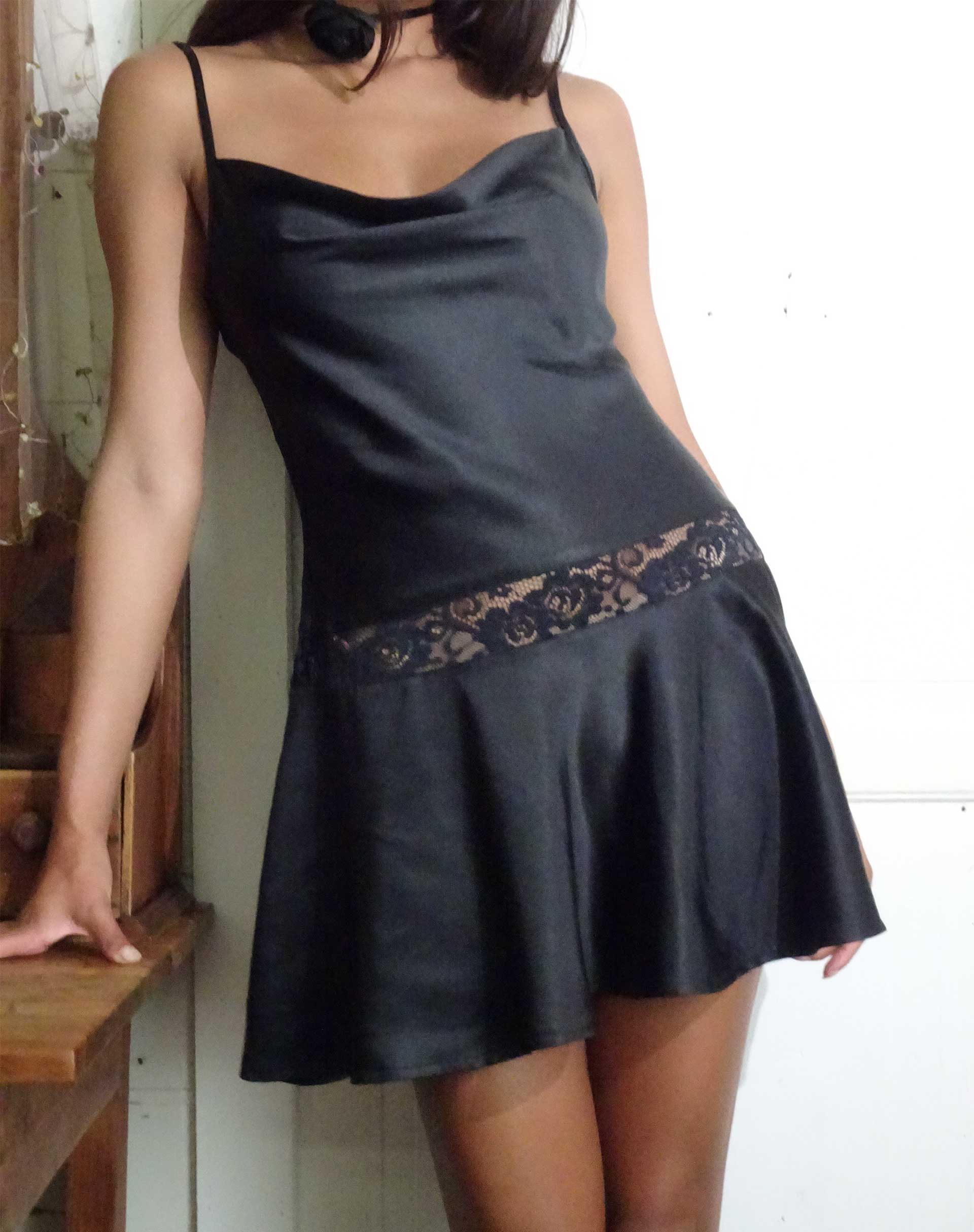 Black satin 2024 mini slip dress