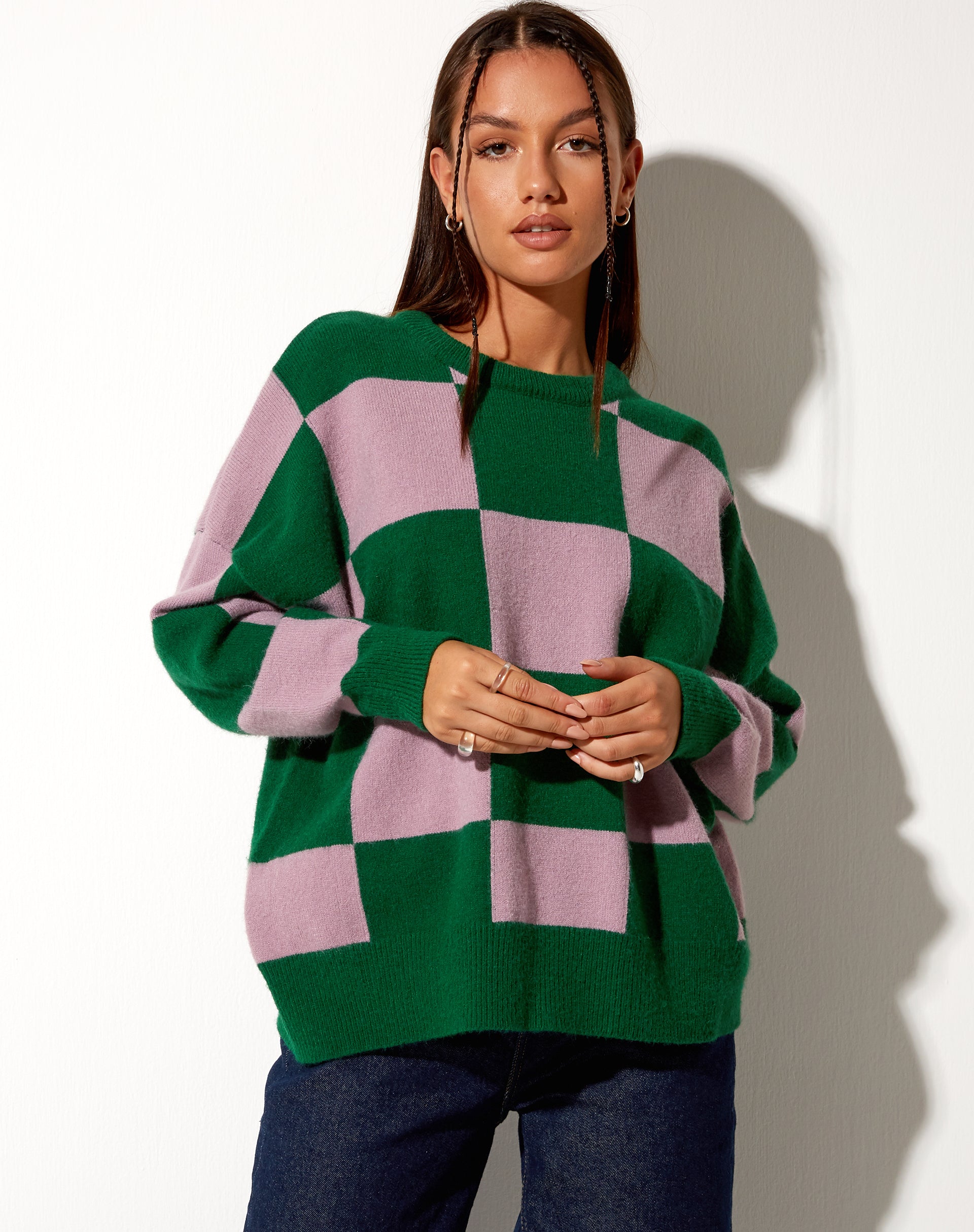 Pink and store green sweatshirt