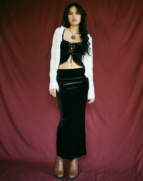 Black velvet outlet maxi wrap skirt