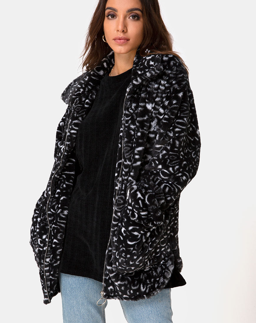 Teddy Bear Fur Coat in Black Leopard motelrocks