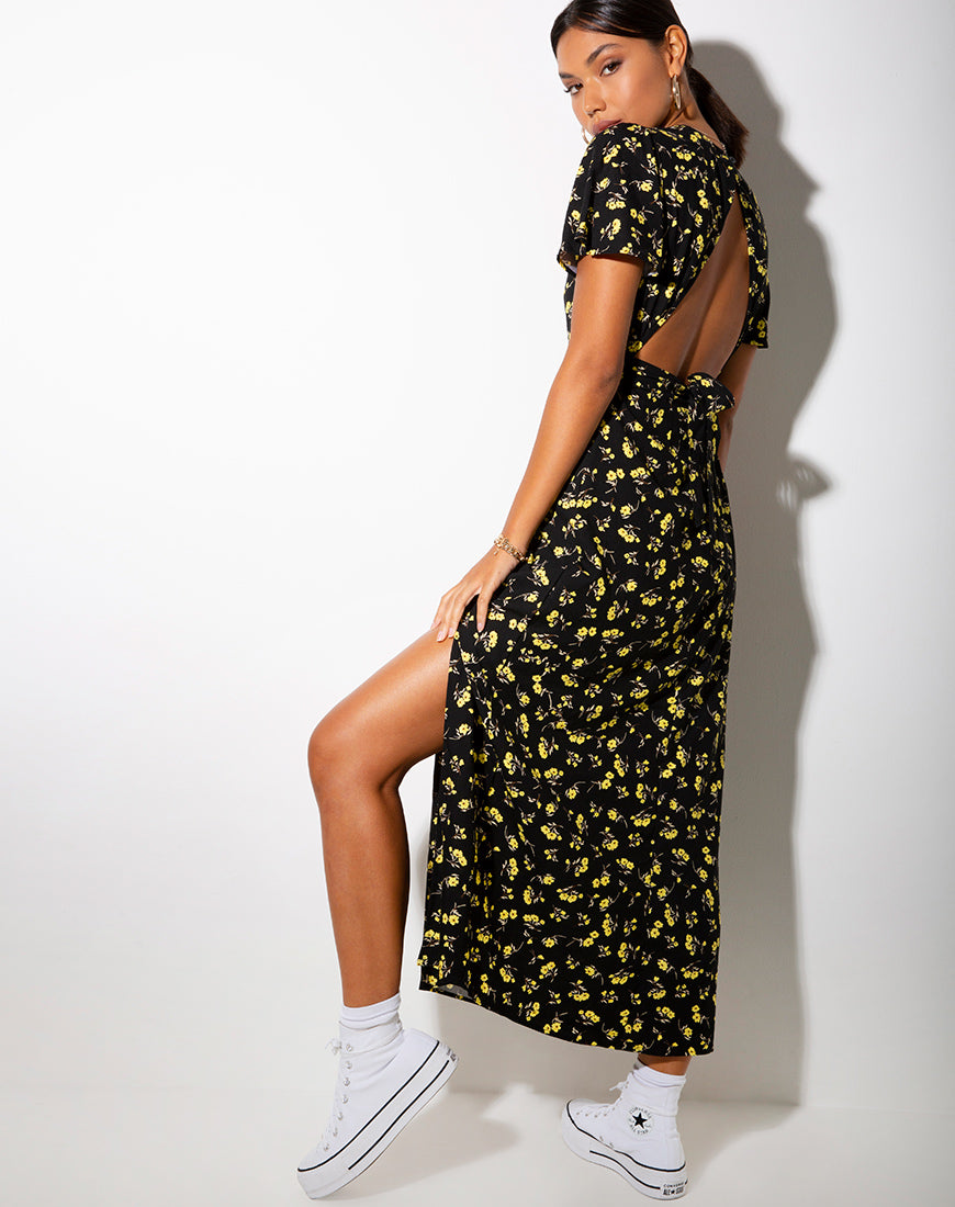 Black Yellow Floral Maxi Dress | Tinata – motelrocks.com
