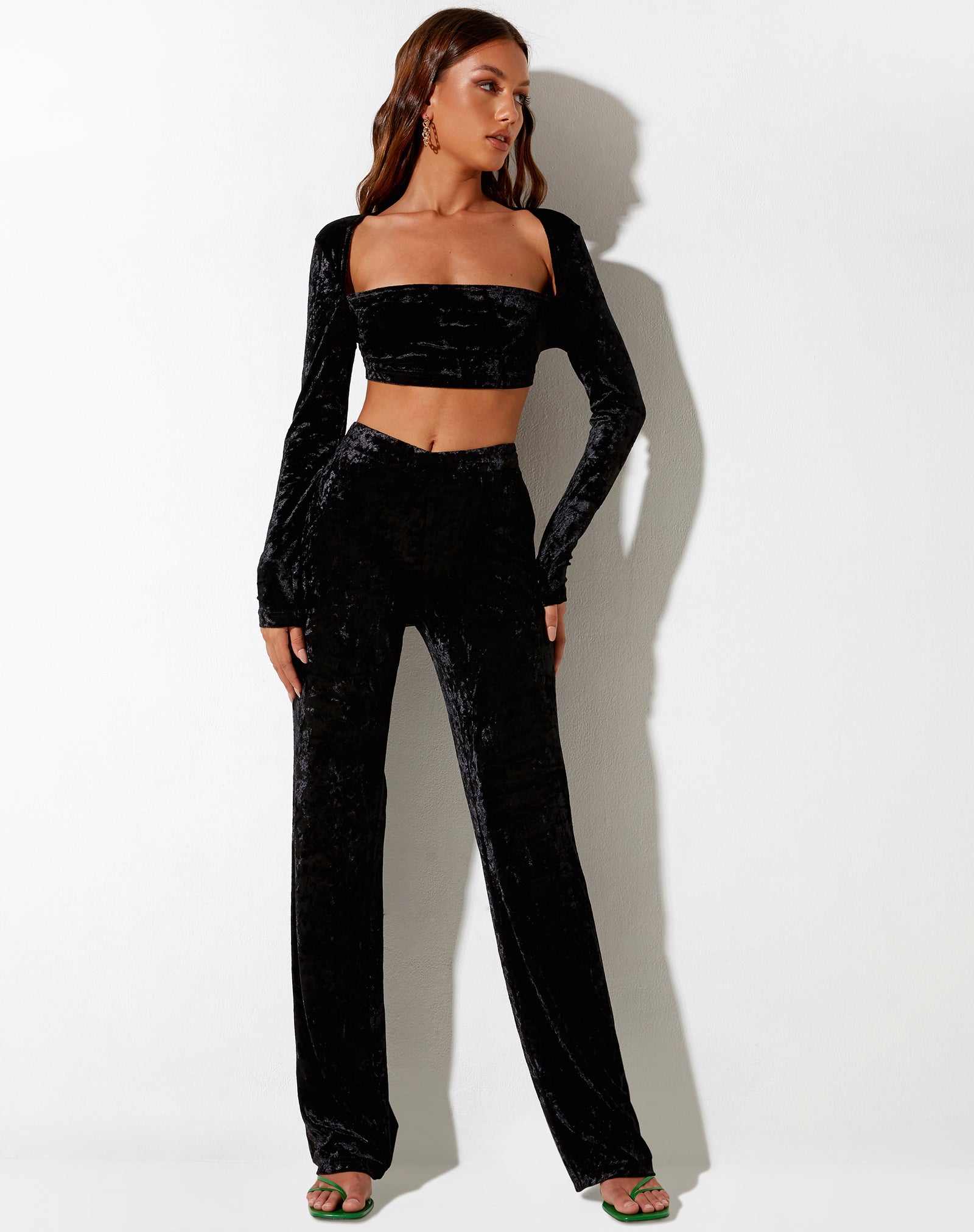 Black Velvet Wide Leg Trousers | Mozra – motelrocks.com