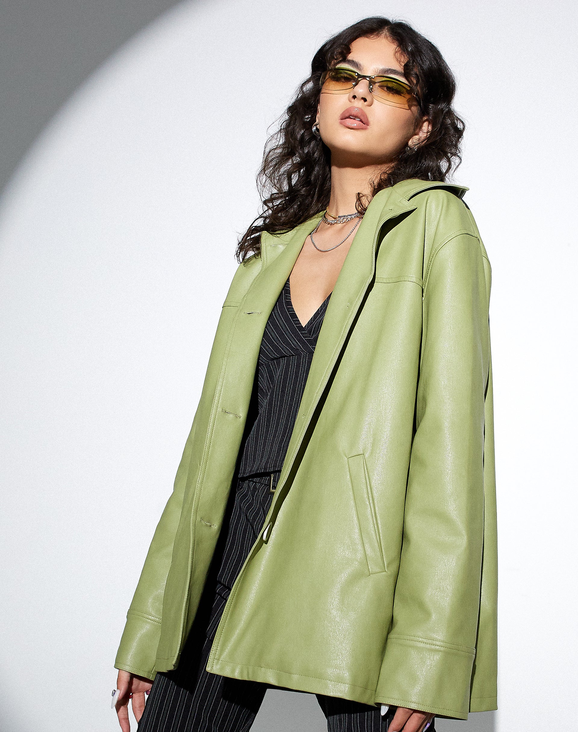 Lime green clearance faux leather jacket