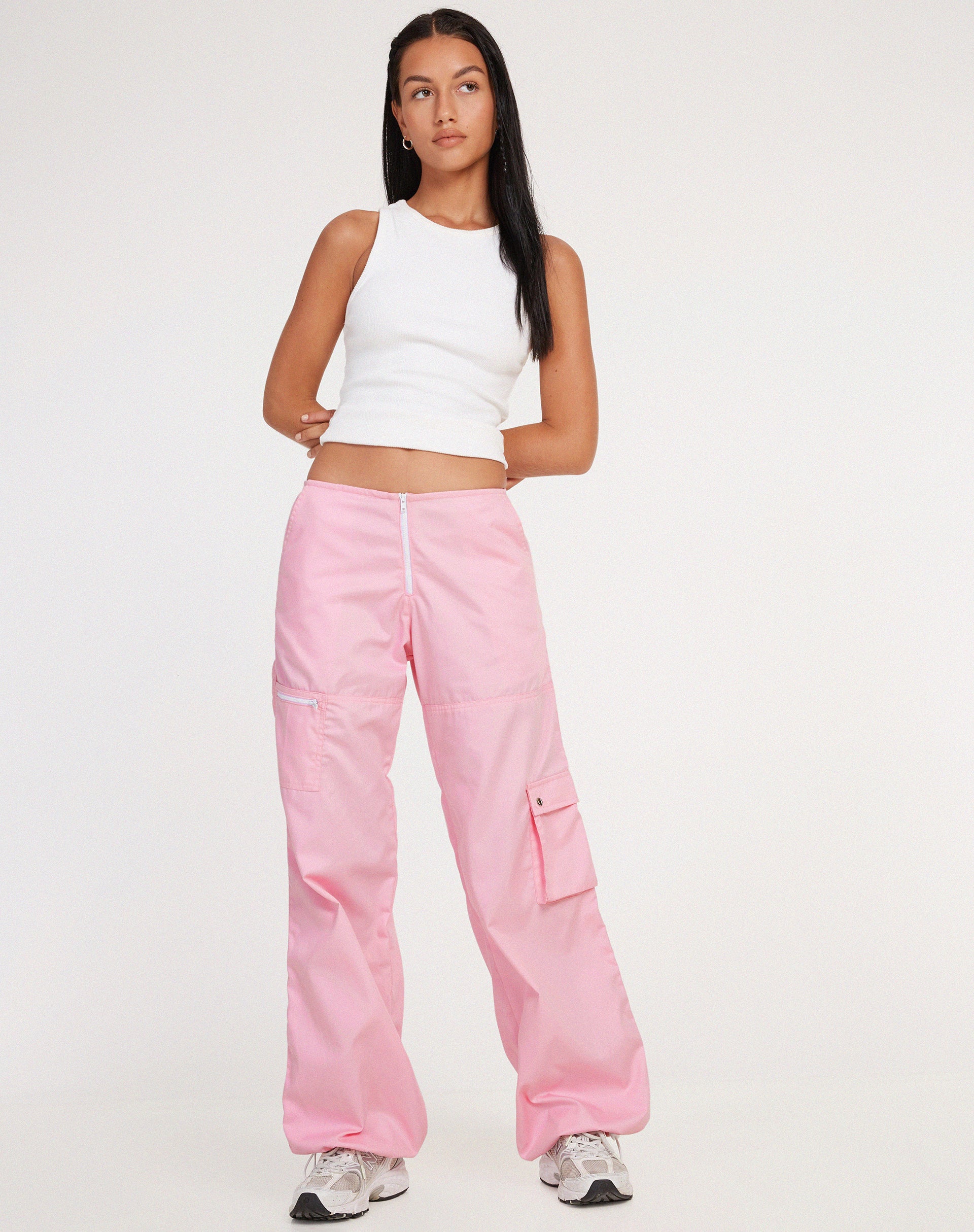 Pink Low Rise Cargo Trousers