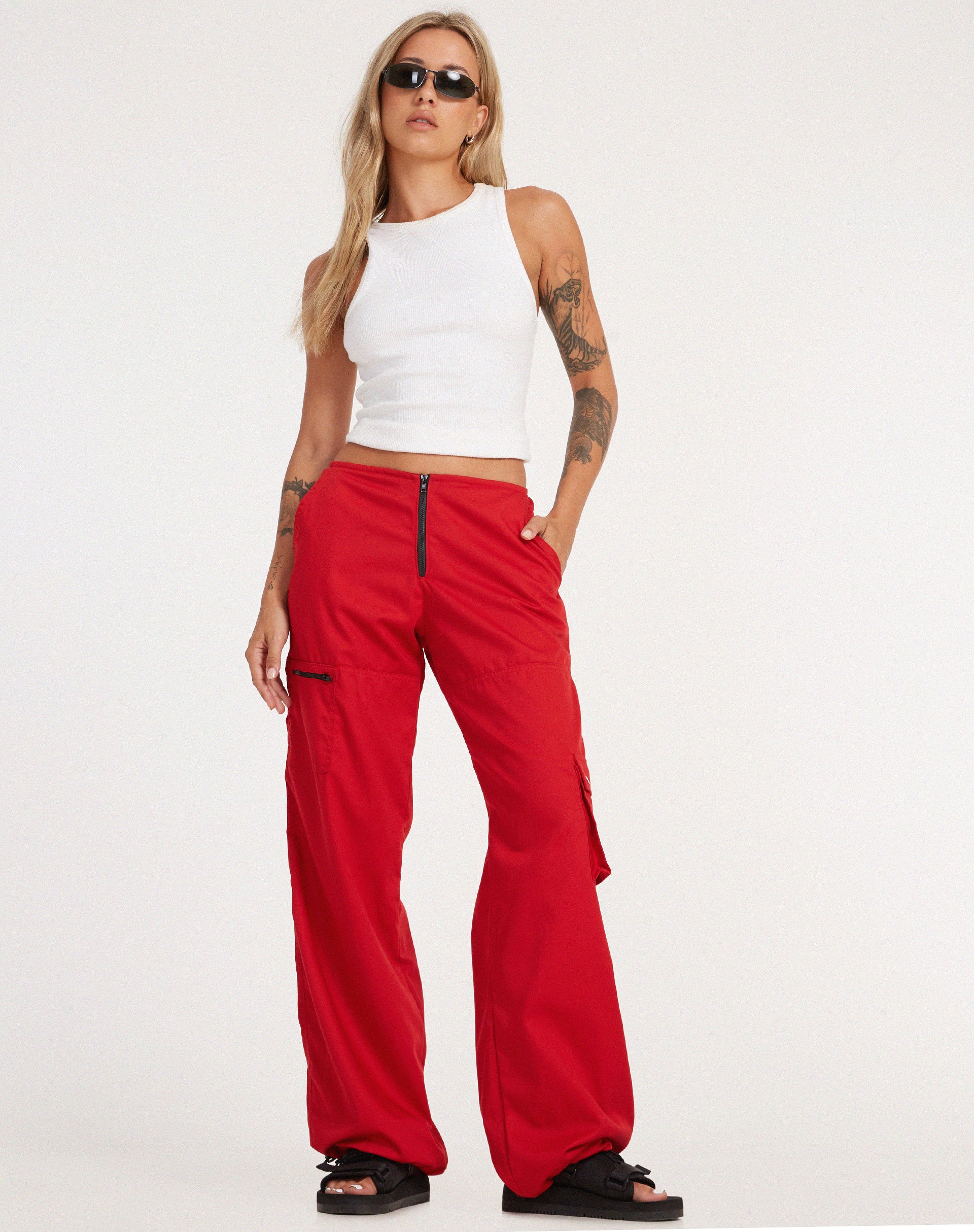 Red sales utility trousers