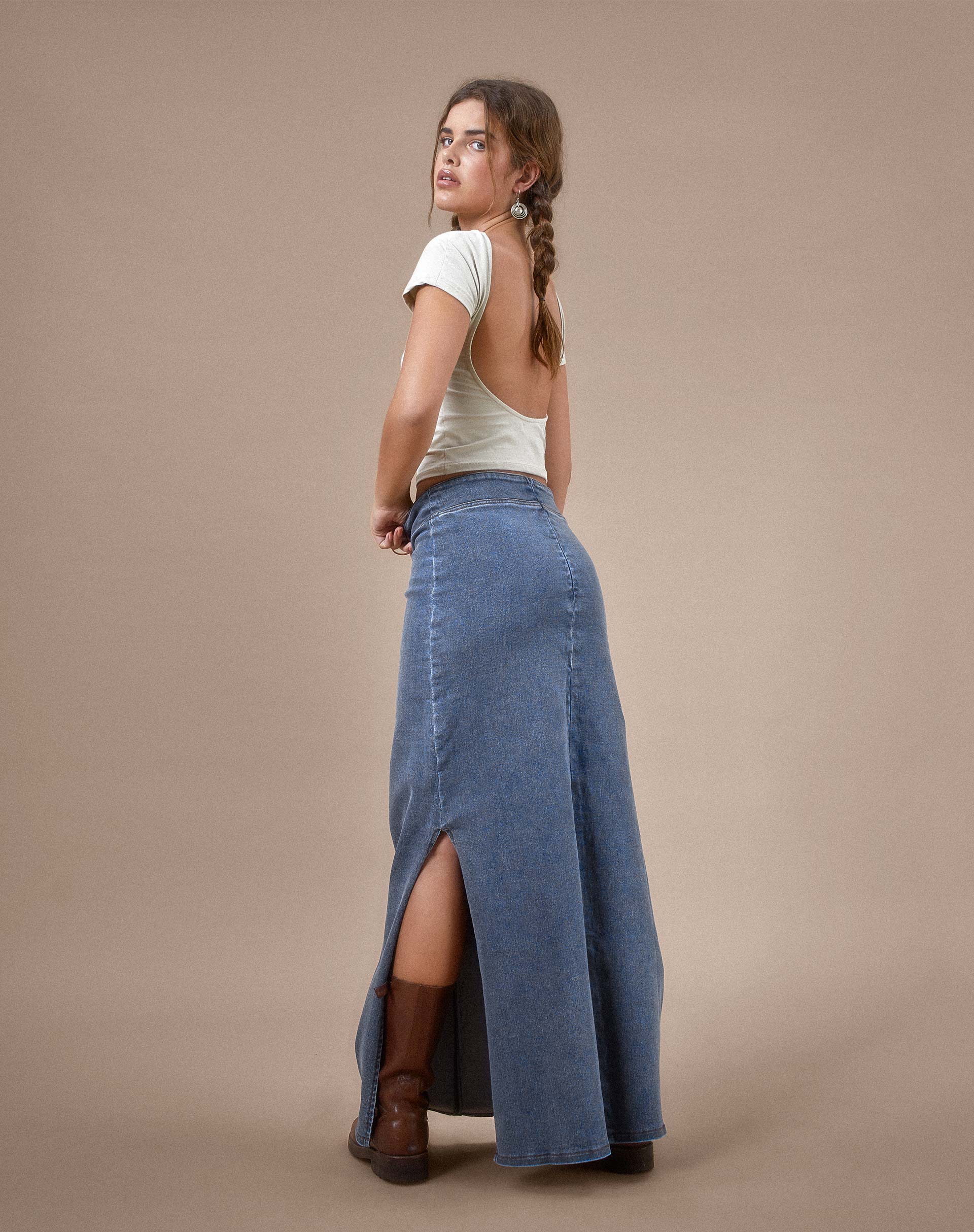 Light blue hotsell jean maxi skirt