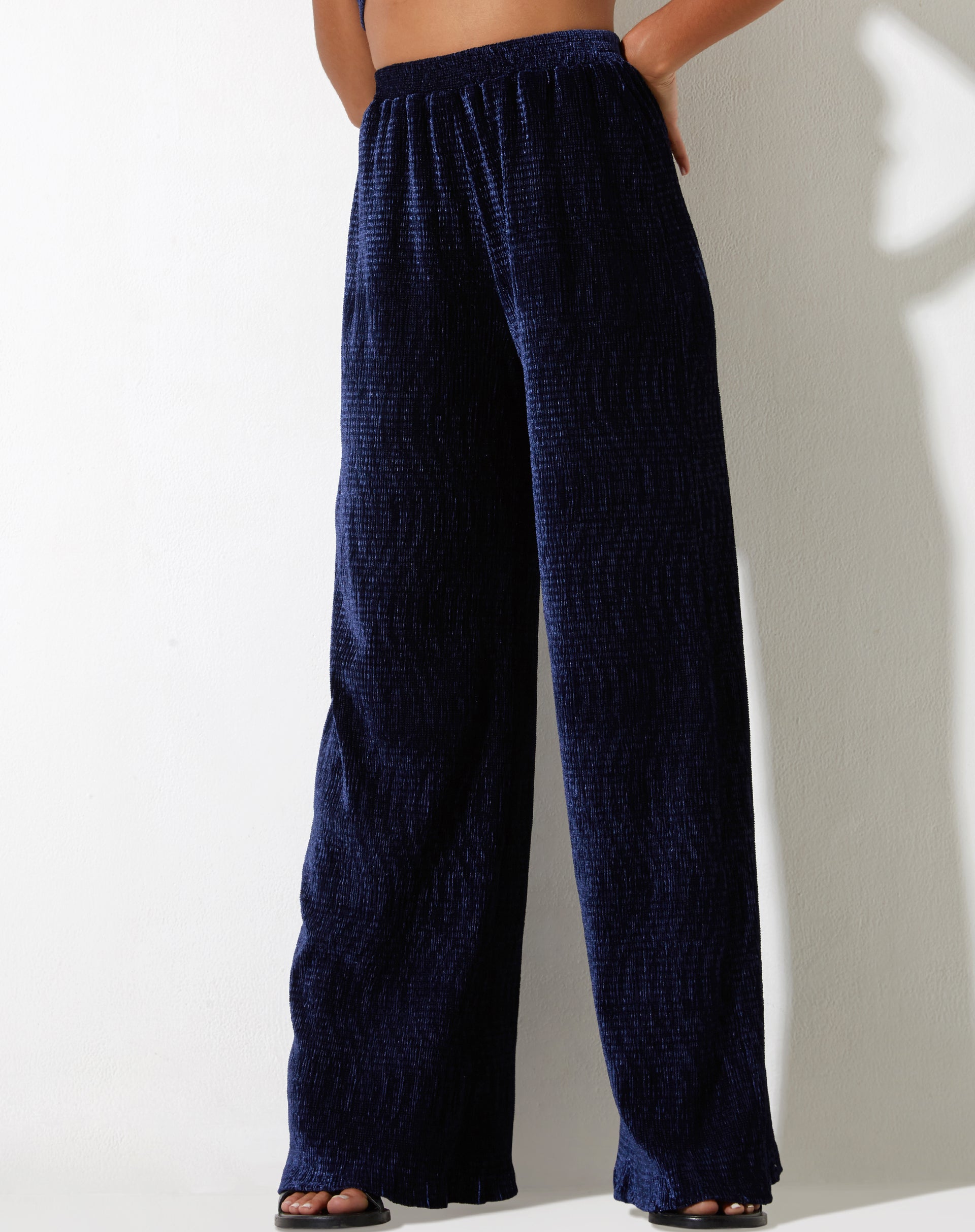 Navy velvet store wide leg trousers