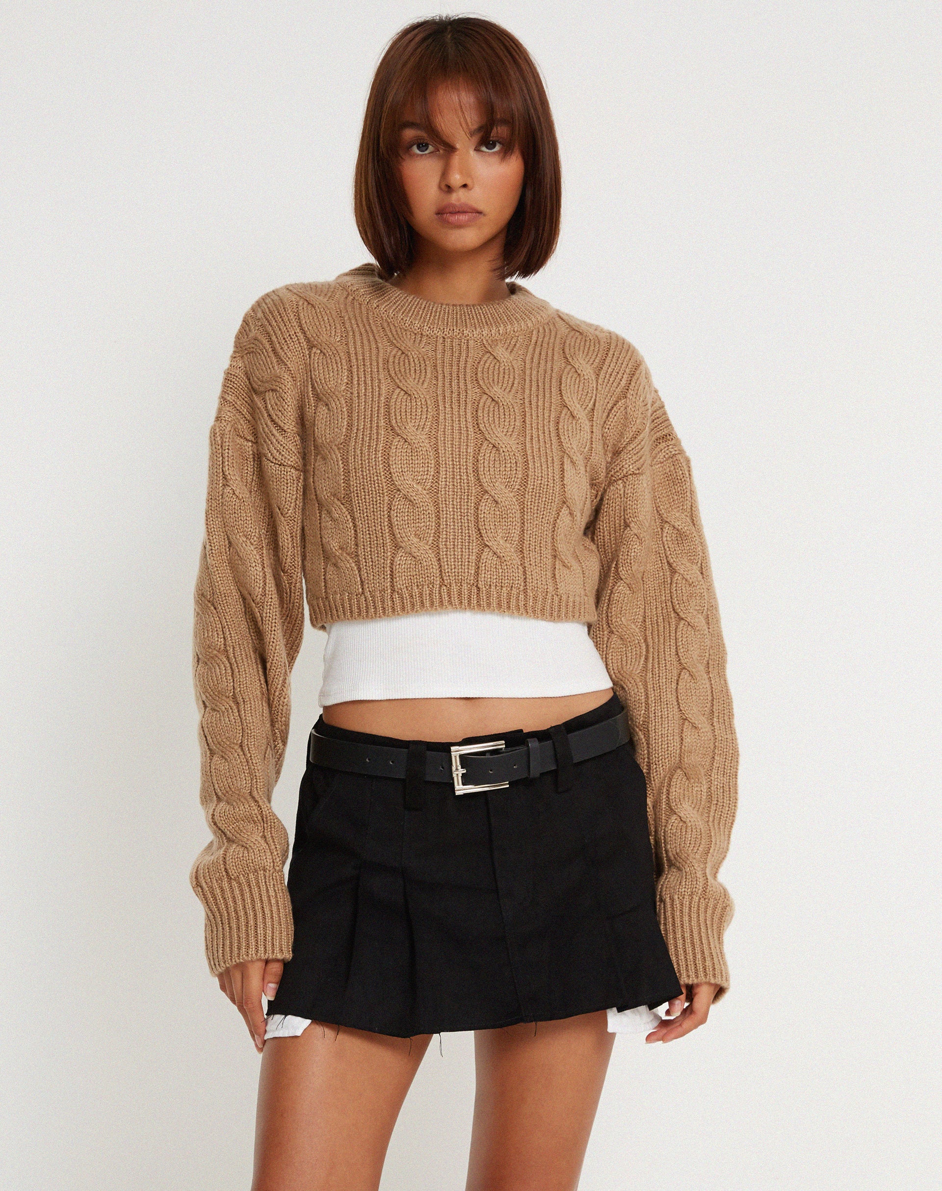 Tan knitted jumper sale