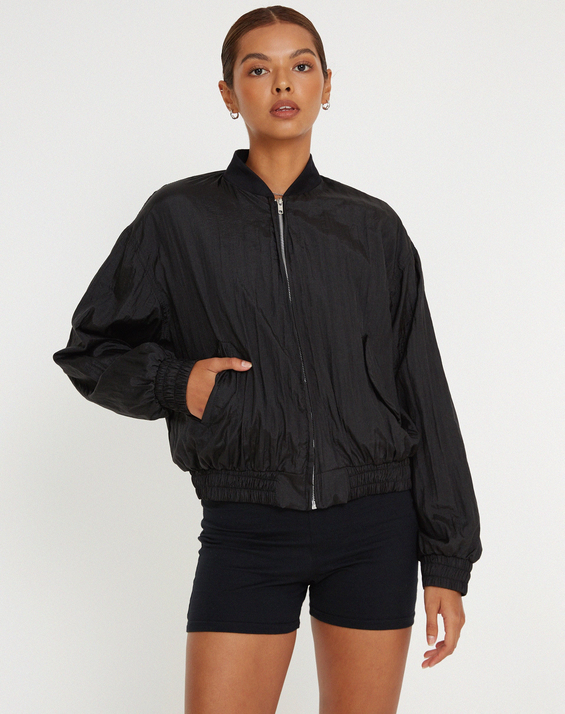 Black oversized bomber outlet jacket