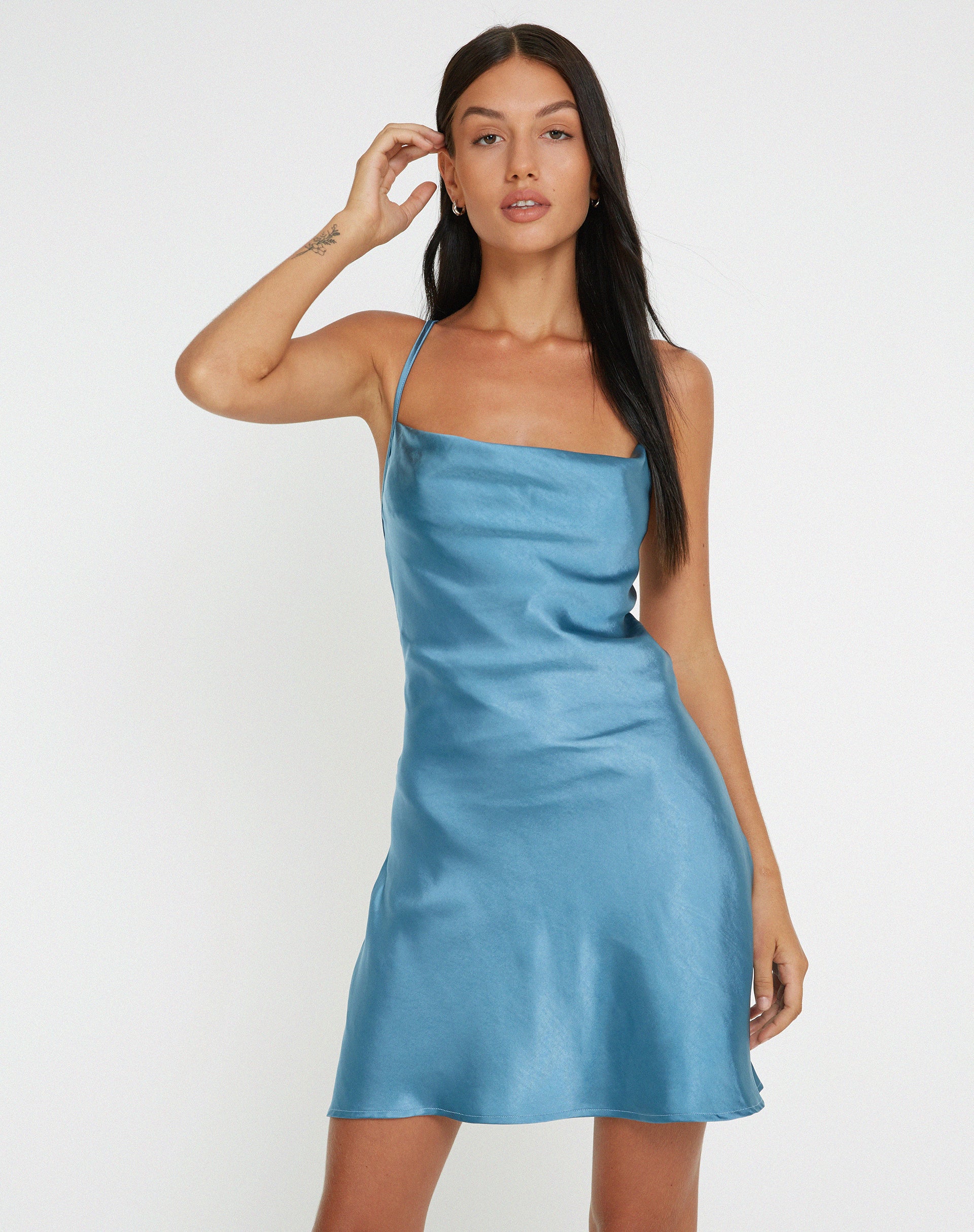 Light blue clearance satin dress mini