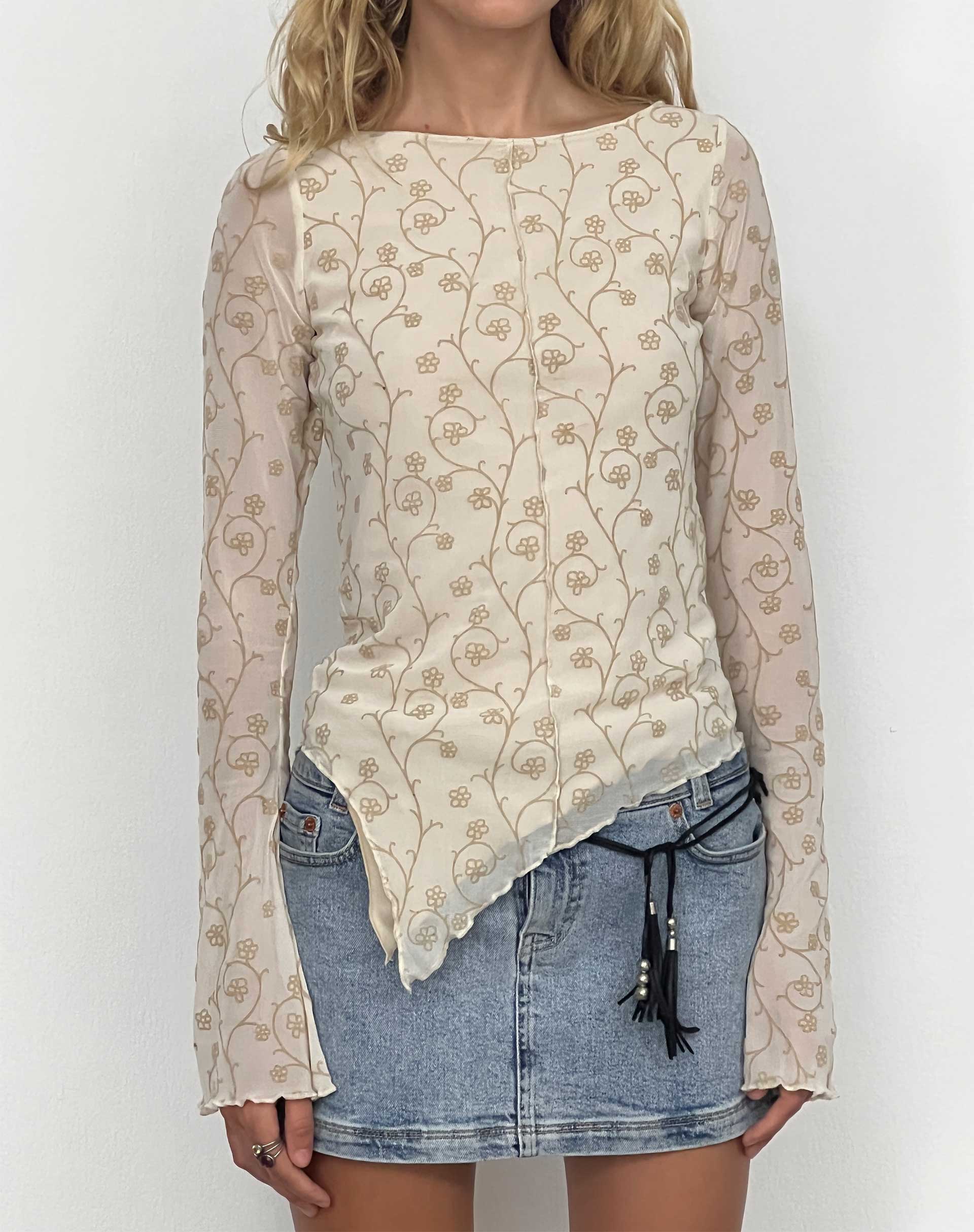 Beige Mesh Long Sleeve Top | Zest – motelrocks.com