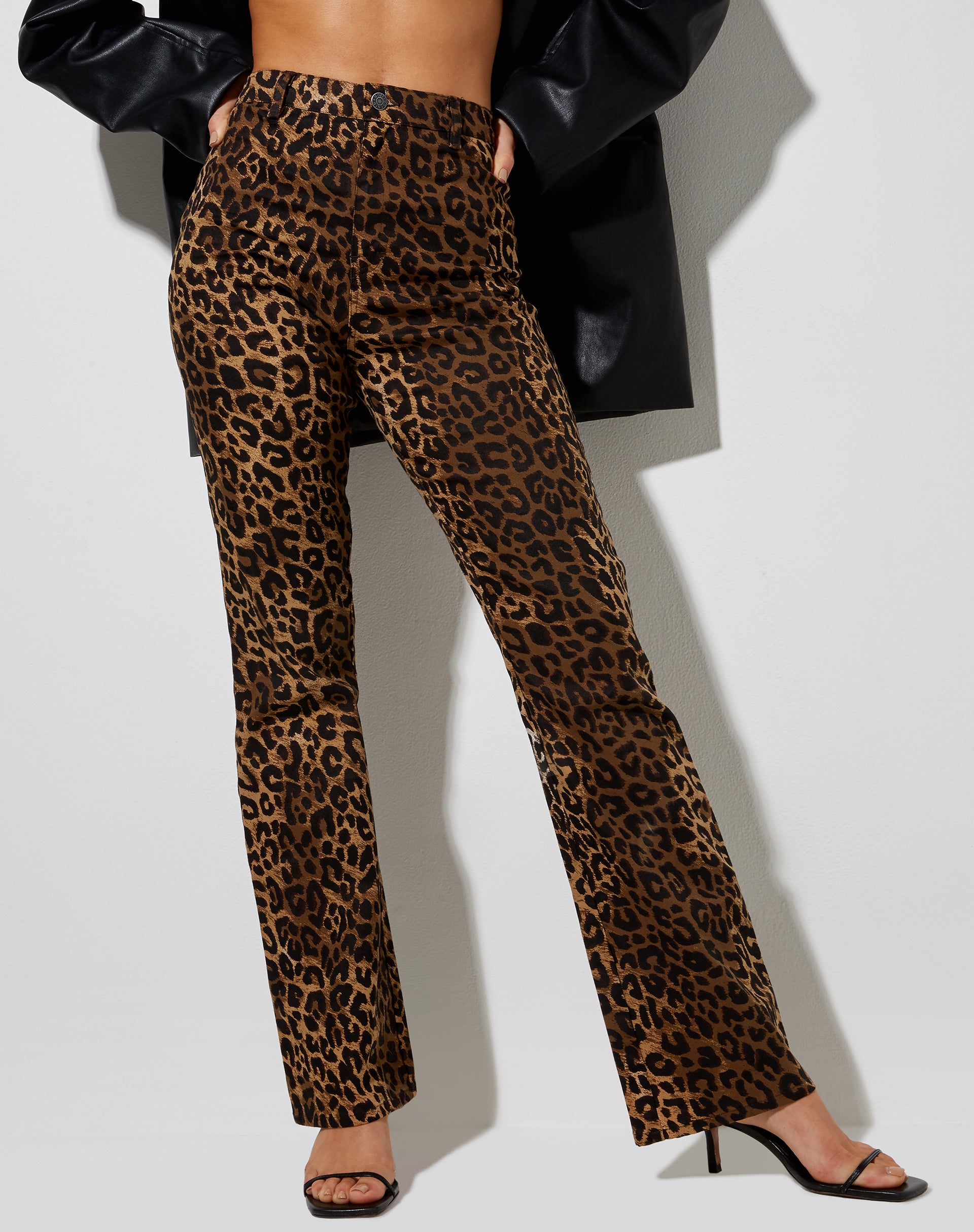 Brown Leopard Print High Waisted Flared Trousers | Zoven – motelrocks-com-us