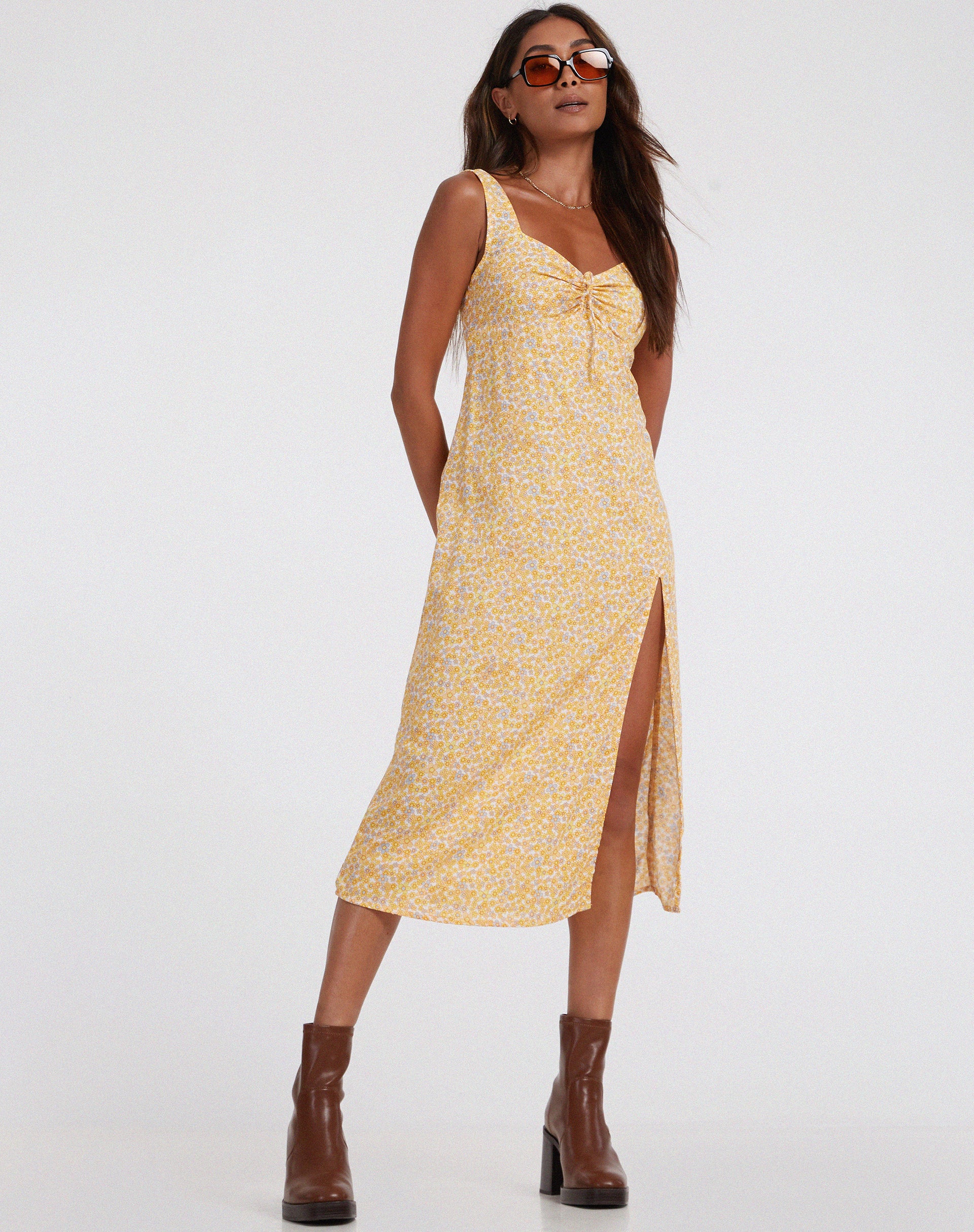 Yellow floral sales dress midi