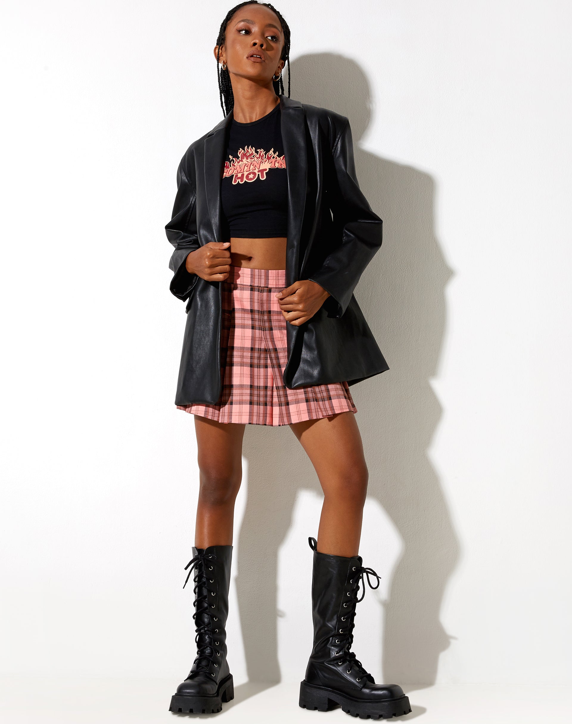 Motel rocks pink plaid skirt hotsell